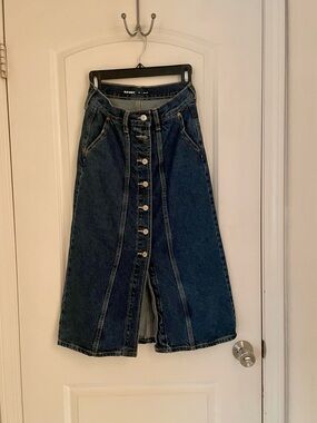 Old Navy | Dark Denim Midi Skirt, Button Up Front